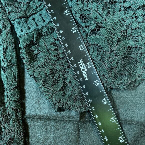 LOFT Womens Blouse Green Floral Lace Bell Sleeve Crochet Sheer Stretch XS - Picture 10 of 16